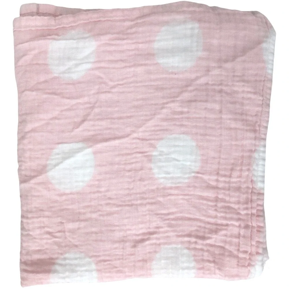 Cloud‎ Island Pink White Big Polka Dot Muslin Swaddle Blanket Lightweight Girl